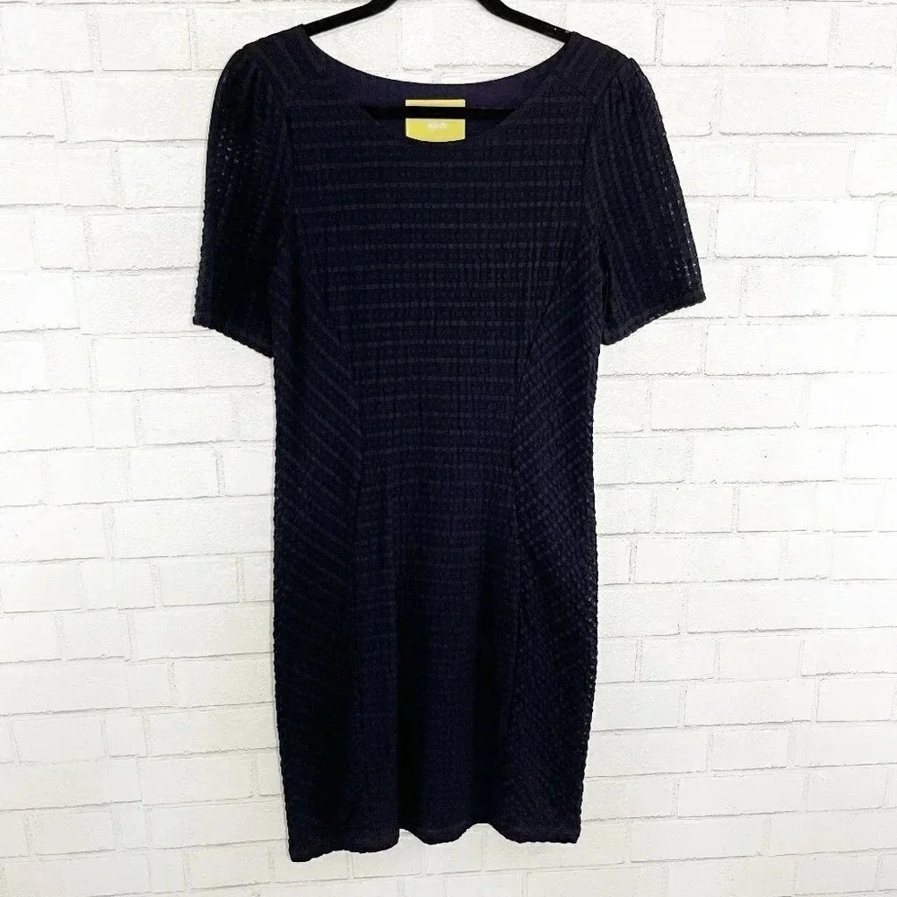Maeve - Anthropologie Navy Blue Textured Short Sleeve Shift Dress Women's Medium